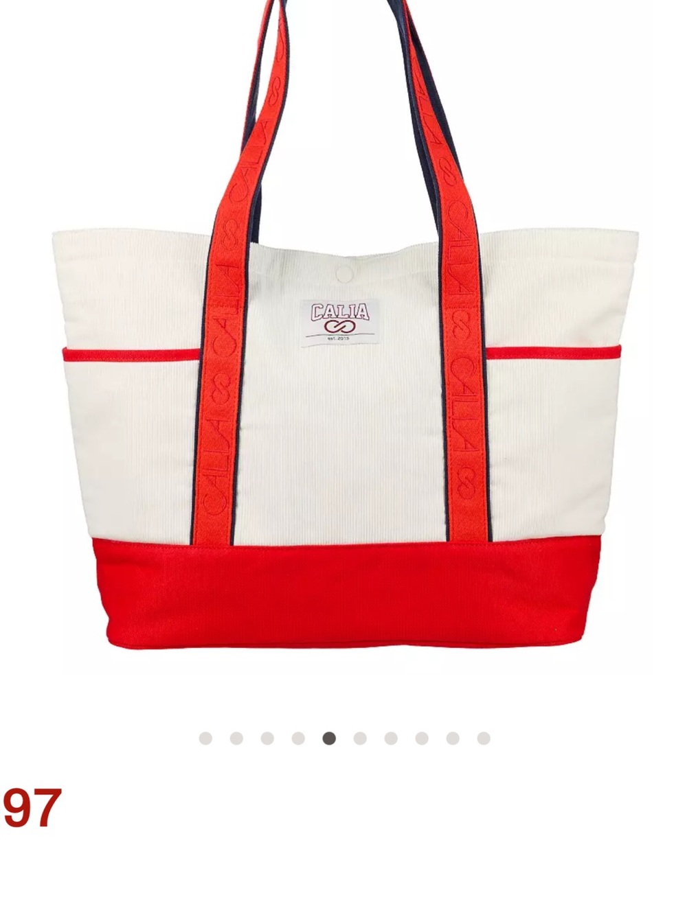 Callie White and Red Canvas Tote with Contrasting Straps